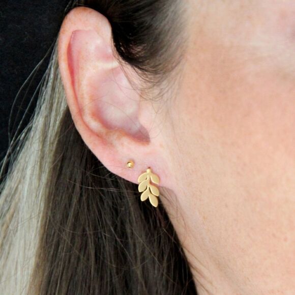 Dainty Silver Leaf Branch Stud Earrings - Picture 5 of 6